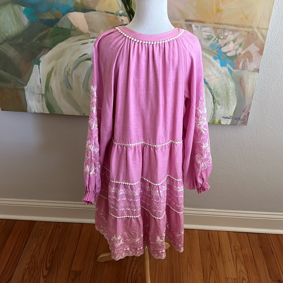 Hale Bob Pink Long Sleeve Linen Blend Dress embroidered Size XL - Picture 4 of 16